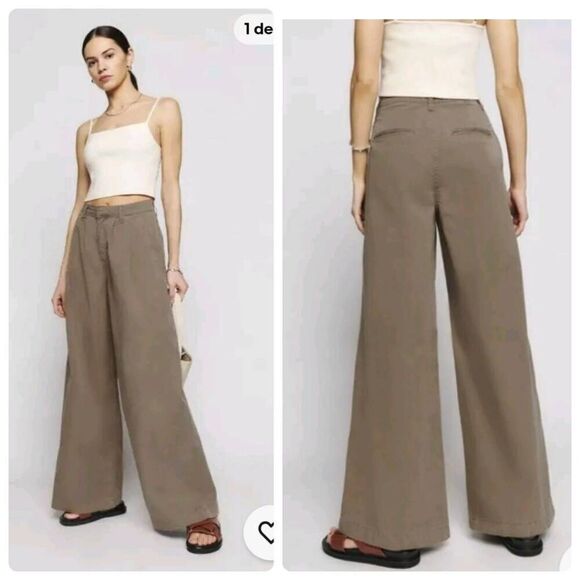 Reformation Black High Waisted Wide Leg Pleated Trousers - Picture 1 of 9